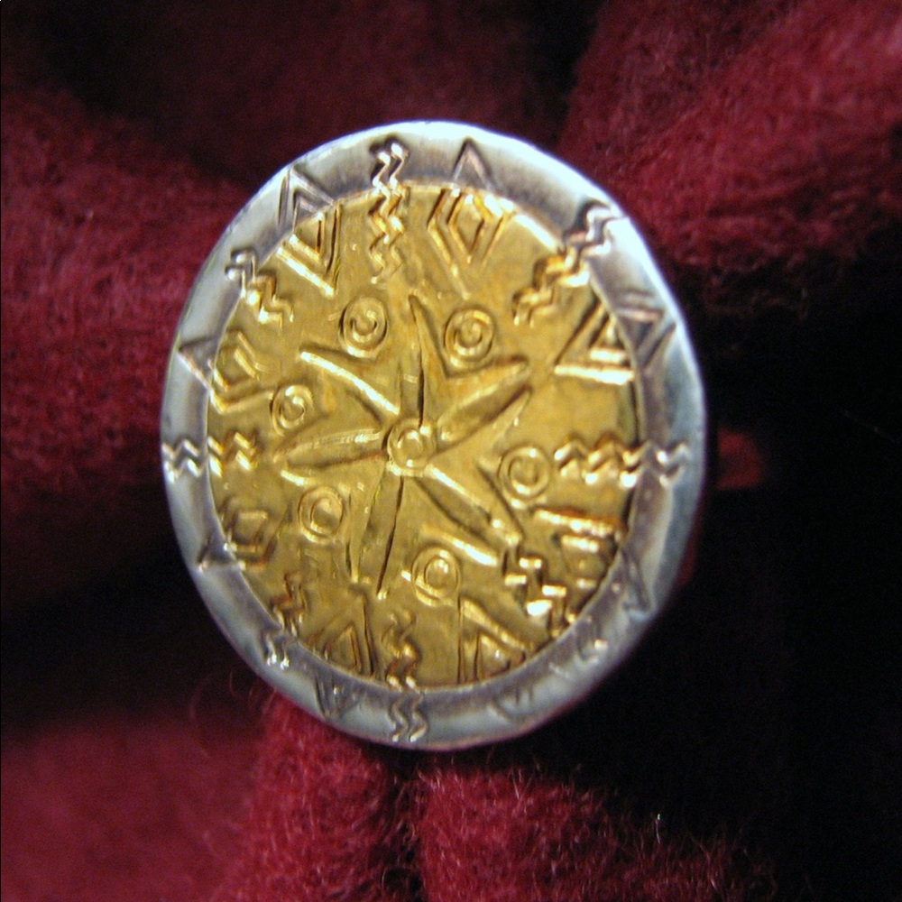 24K GOLD sterling vintage artisan OOAK disk ring